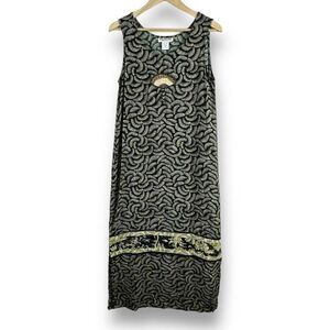 Vintage Key Lime Pie Women's M Japanese‎ Inspired Maxi Dress Black Beaded Fan
